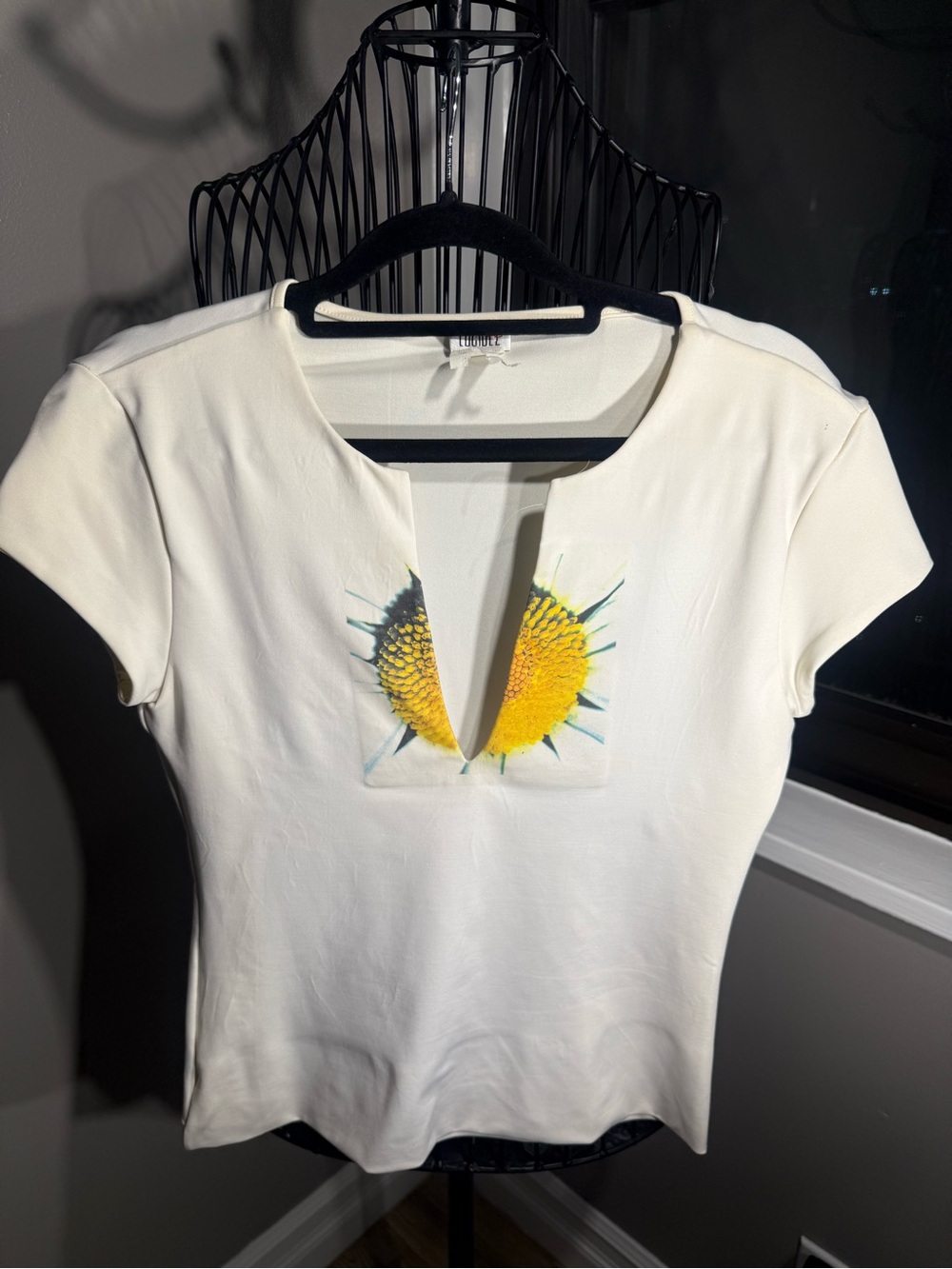 Baby Tee - White with Sunflower